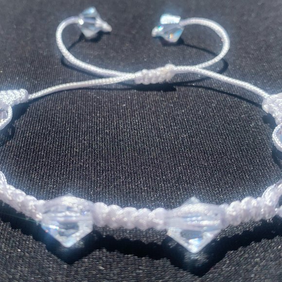 White Macrame Adjustable Bracelet Clear Swarovski - Picture 5 of 6